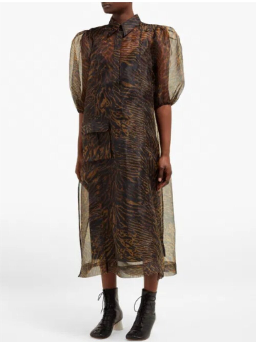 GANNI Tiger-Print Organza Dress - Picture 2 of 7